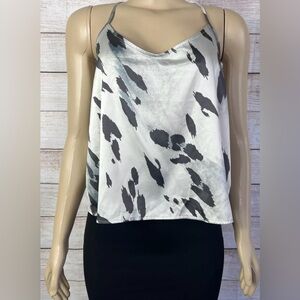 Express Women Animal Print Satin V-Neck Strappy Racerback Cami Crop Top Blouse L